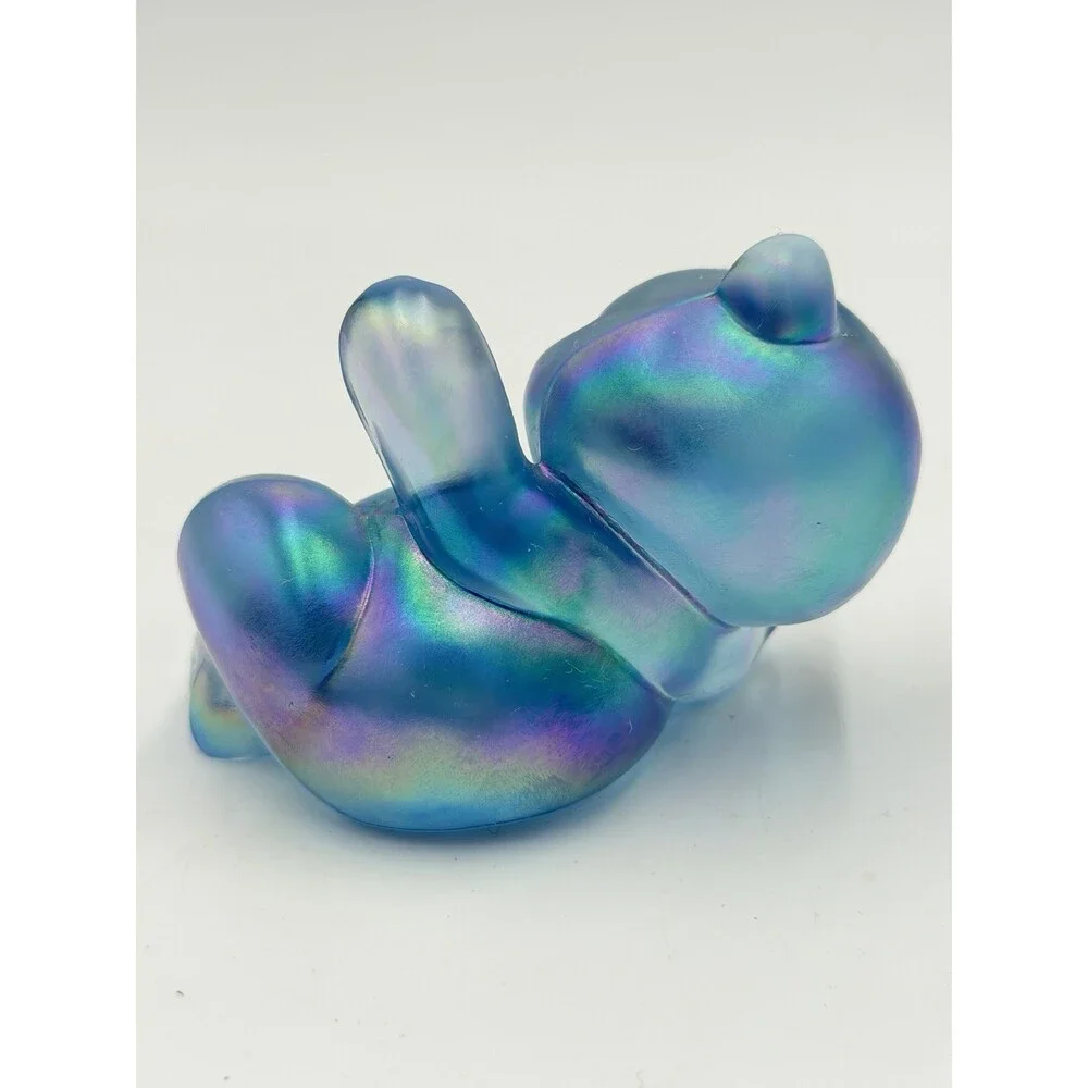 Fenton Art Glass Iridescent Opalescent Misty Blue Glass Laying Bear Figurine